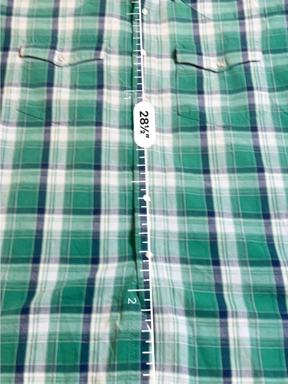 Vintage Wrangler Pearl Snap Short Sleeve Shirt Green Plaid Button Up (See Meas) - Picture 3 of 6